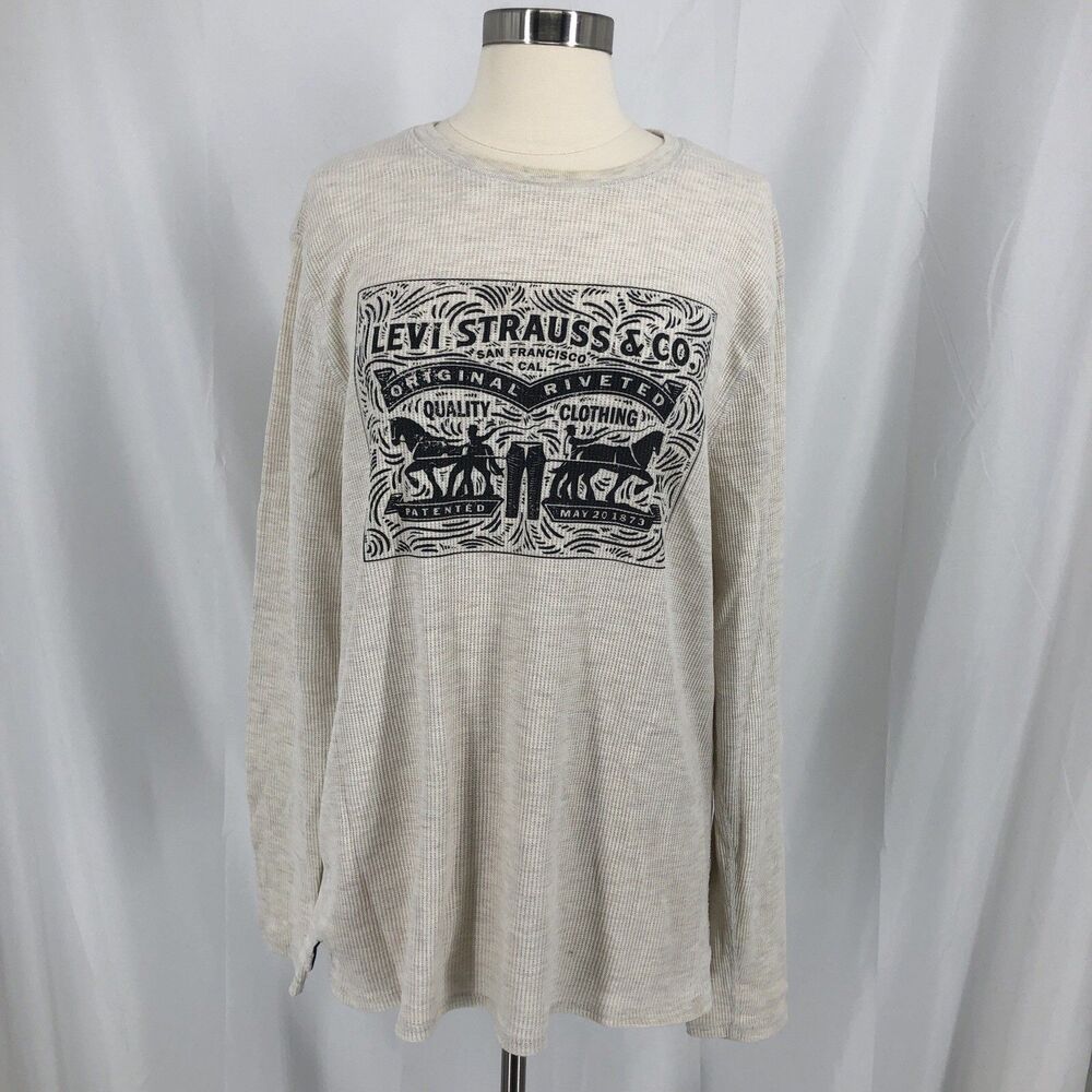 Levis Mens Long Sleeve Waffle Knit Thermal Graphic T-Shirt Ivory XL